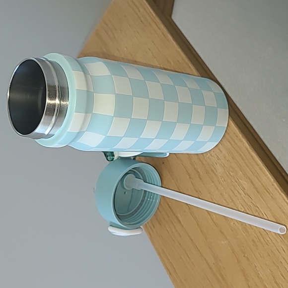 Blue and White Checkered Insulated Water Bottle - Picture 3 of 6